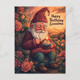 Postal Cartão de Aniversário Gnomo para a vovó