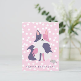 Postal Cartão de Aniversário Infantil de Gato Rosa e Roxo