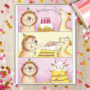 Postal Cartão de aniversário Llama VS Lion por Nicole Jan