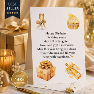Postal Cartão de Aniversário Luxuoso Dourado para Ela F