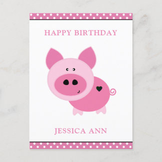 Postal Cartão de Aniversário Personalizado de Suíno Cor-d