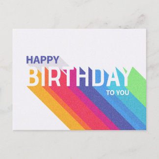 Postal Cartão de Aniversário Retro Arco-íris Feliz Aniver