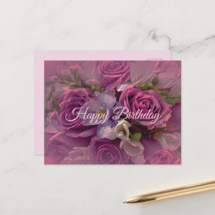 Postal Cartão de Aniversário Rosa Roxa