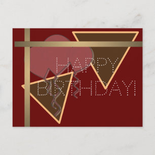 Postal Cartão de aniversário vermelho marrom dourado