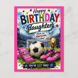 Postal Cartão de aniversário vibrante com tema de futebol