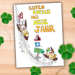 Postal Cartão de Ano Novo alemão GUTEN RUTSCH