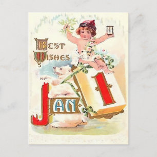 Postal Cartão de Ano Novo 'Felizes Festas' de 1º de janei
