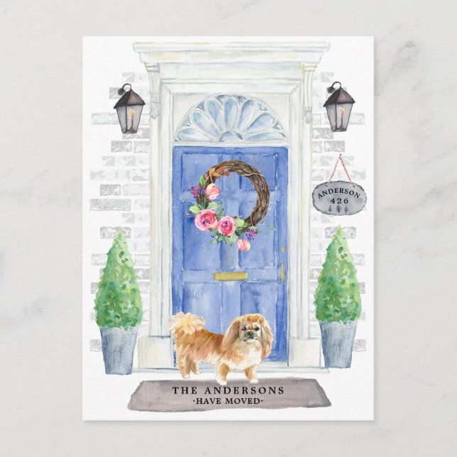 Postal Cartão de Anúncio de Mudança com Pequinês (Frente)