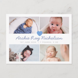 Postal Cartão de anúncio de nascimento de rapazes com fot