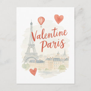 Postal Cartão de aquarela de Paris no Dia dos Namorados –