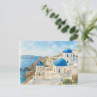 Postal Cartão de aquarela de Santorini Grécia, Igreja da