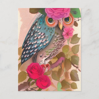Postal Cartão de Arte Coruja Tem Suas Flores