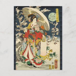 Postal Cartão de Arte de Retrato de Senhora Geisha Vintag
