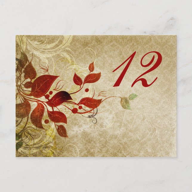 Postal cartão de assento de mesa de casamento de folhas d (Frente)