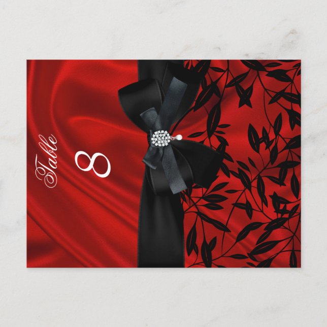 Postal Cartão de Assento de Número de Mesa Preto Damask V (Frente)