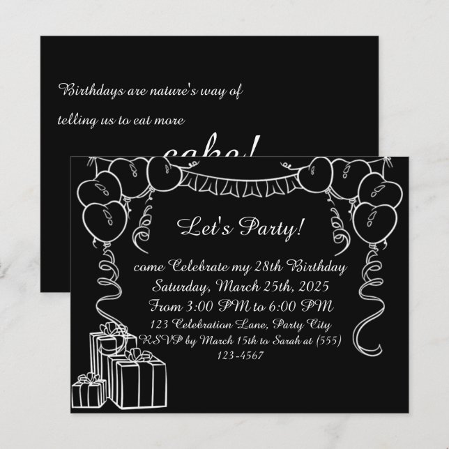 Postal Cartão de Aviso de Aniversário de Contorno Simples (Frente/Verso)