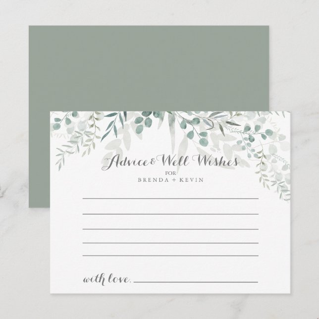 Postal Cartão de Aviso de Casamento Eucalyptus Verde Mini (Frente/Verso)