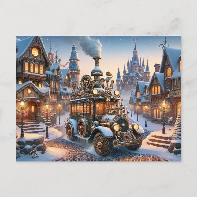 Postal Cartão de Barramento de Natal Steampunk (Frente)