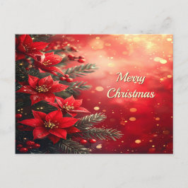 Postal Cartão de Boas Festas com Poinsettias Vermelhas e 