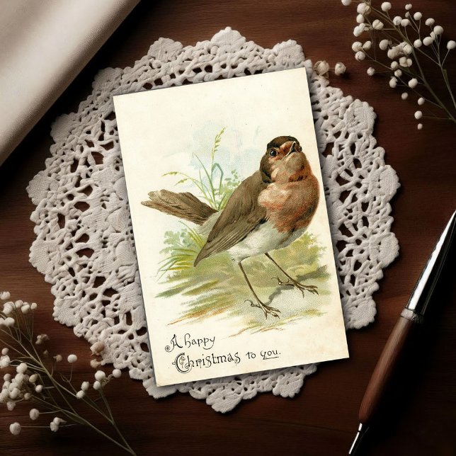 Postal Cartão de Boas Festas de 1908 com Robin Bird (Criador carregado)