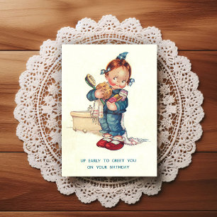 Postal Cartão de Boas Festas de Aniversário Vintage Iníci