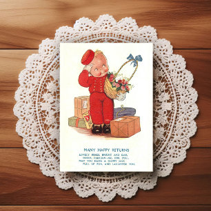 Postal Cartão de Boas Festas de Aniversário Vintage Iníci