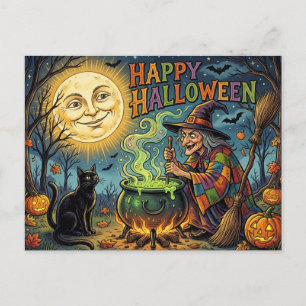 Postal Cartão de Boas Festas de Halloween, Bruxa Retro do