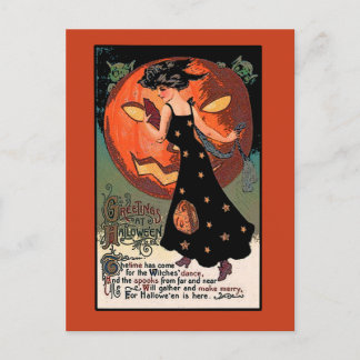 Postal Cartão de Boas Festas de Halloween Dança das Bruxa