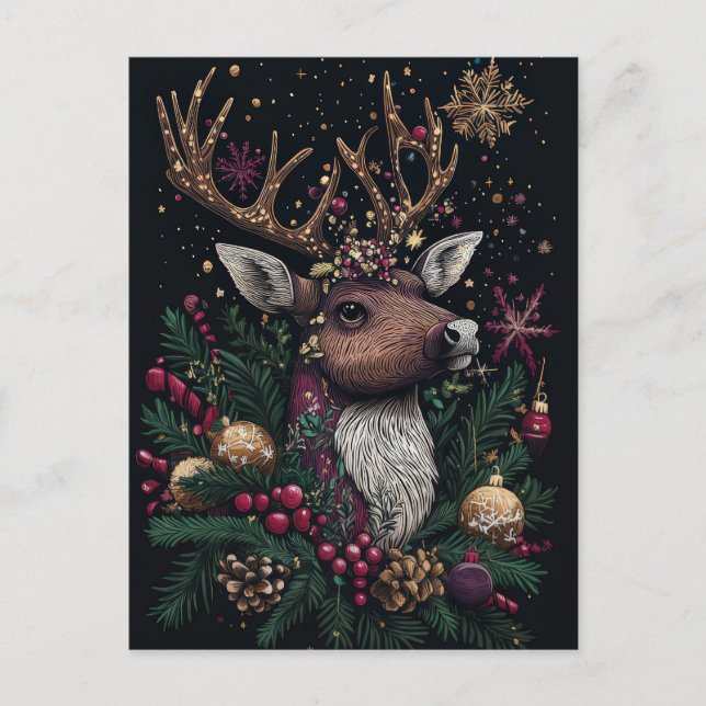 Postal Cartão de Boas Festas de Natal com Rena (Frente)