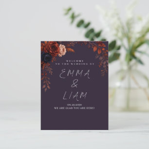 Postal Cartão de Boas-Vindas de Mesa Floral Borgonha Temp