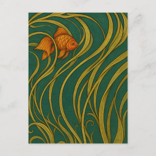 Postal Cartão de Boas-vindas Dourado Art Nouveau de Peixe