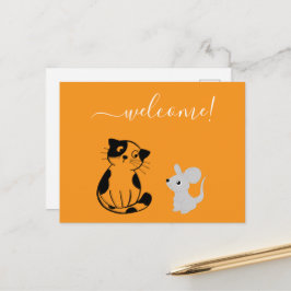 Postal Cartão de Boas-Vindas Laranja com Gato & Rato