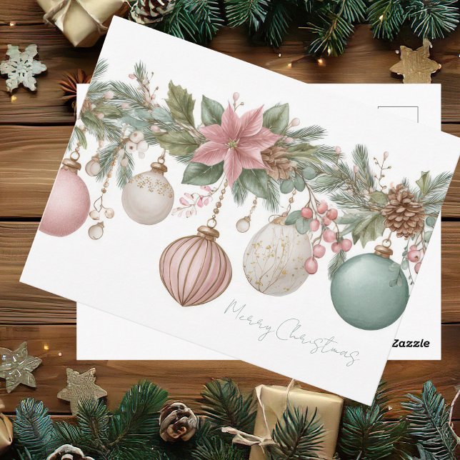 Postal Cartão de Bolas de Natal Festivas e Elegantes (Criador carregado)