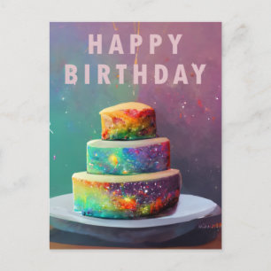 Postal Cartão de Bolo de Confete Espacial de Aniversário