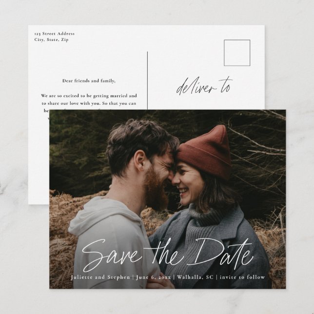 Postal Cartão de Casamento de Fotografia com Script Moder (Frente/Verso)