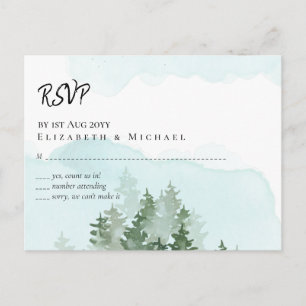 Postal Cartão de Casamento Pinheiros Azul-petróleo e Salv