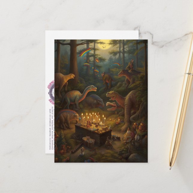 Postal Cartão de Celebração de Dinossauros (Frente/Verso In Situ)