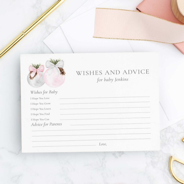 Postal Cartão de Chás de Bebê de Natal para Menina com De (Wishes and Advice Girl Christmas Baby Shower Card )