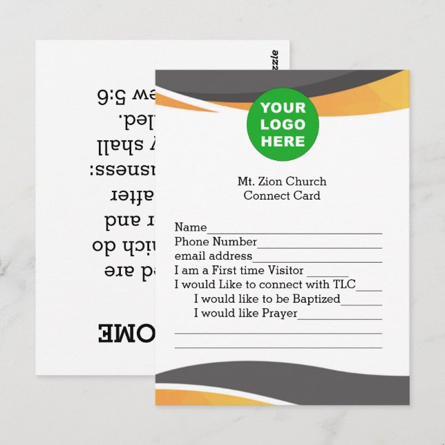 Postal Cartão de Conexão Convidado da Igreja com logotipo (Frente/Verso)