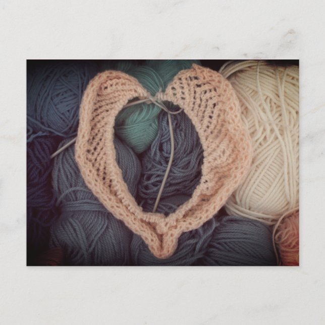 Postal Cartão de confecção de malhas coração-dado forma (Frente)