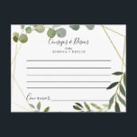 Postal Cartão de Conselheiro de Casamento do Conselho Tro<br><div class="desc">Este cartão de conselho de casamento dos consejos e deseos tropicais é perfeito para um casamento espanhol moderno. A design apresenta lindas folhas verdes pintadas à mão, enfeitando um quadro geométrico dourado. Estas cartas são perfeitas para um casamento, chá de panela, chá de fraldas, festa de formatura e muito mais....</div>