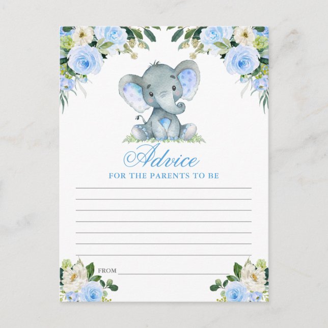 Postal Cartão de Conselho de Chuveiro de Bebê Elefante Fl (Frente)