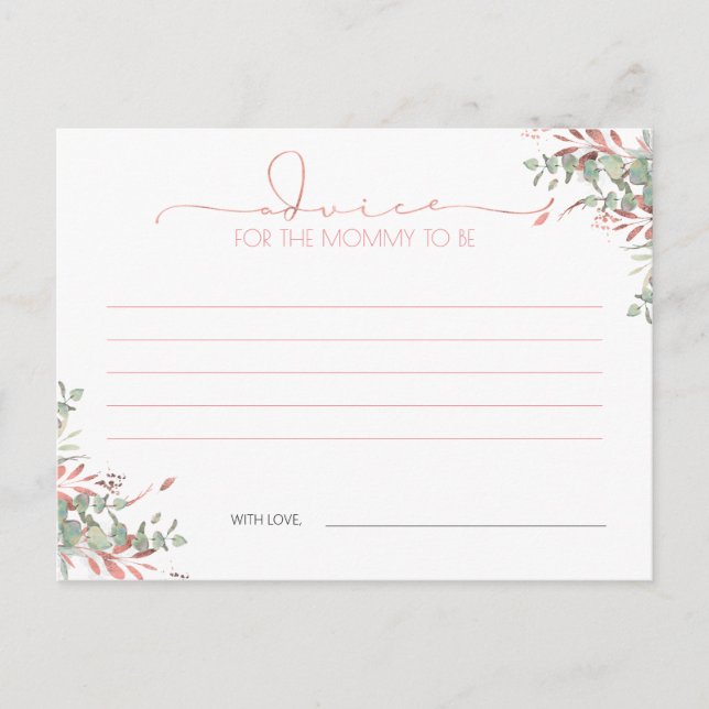 Postal Cartão de Conselhos para Chá de Bebê Rose Gold com (Frente)