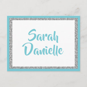 Postal Cartão de Desejo Azul e Prateado