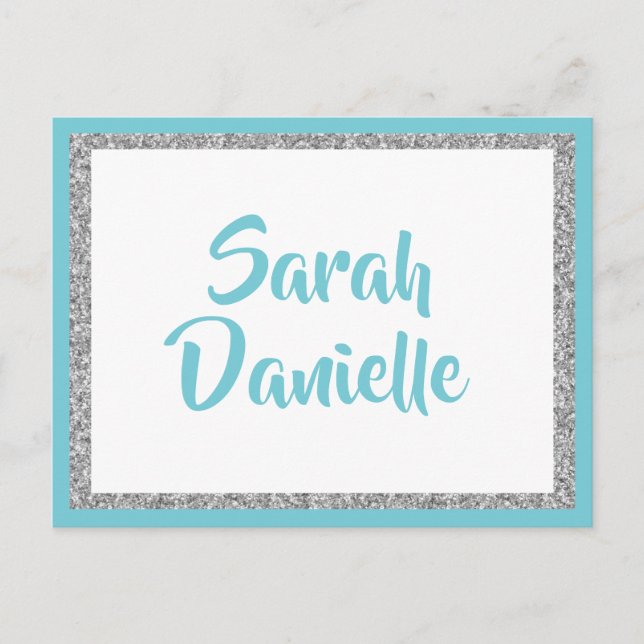 Postal Cartão de Desejo Azul e Prateado (Frente)