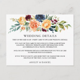 Postal Cartão de Detalhes de Casamento com Florais Mistos