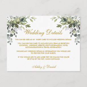 Postal Cartão de Detalhes de Casamento com Vegetação em A