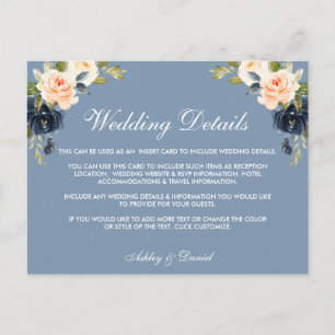 Postal Cartão de Detalhes de Casamento em Azul Desbotado 