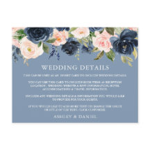 Cartão de Detalhes do Casamento Azul com Dureza Fl