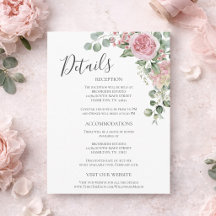 Cartão de Detalhes do Casamento com Rosa Floral Ro